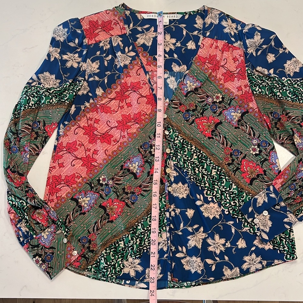 Veronica Beard Patchwork Multi Colored Silk Blous… - image 6